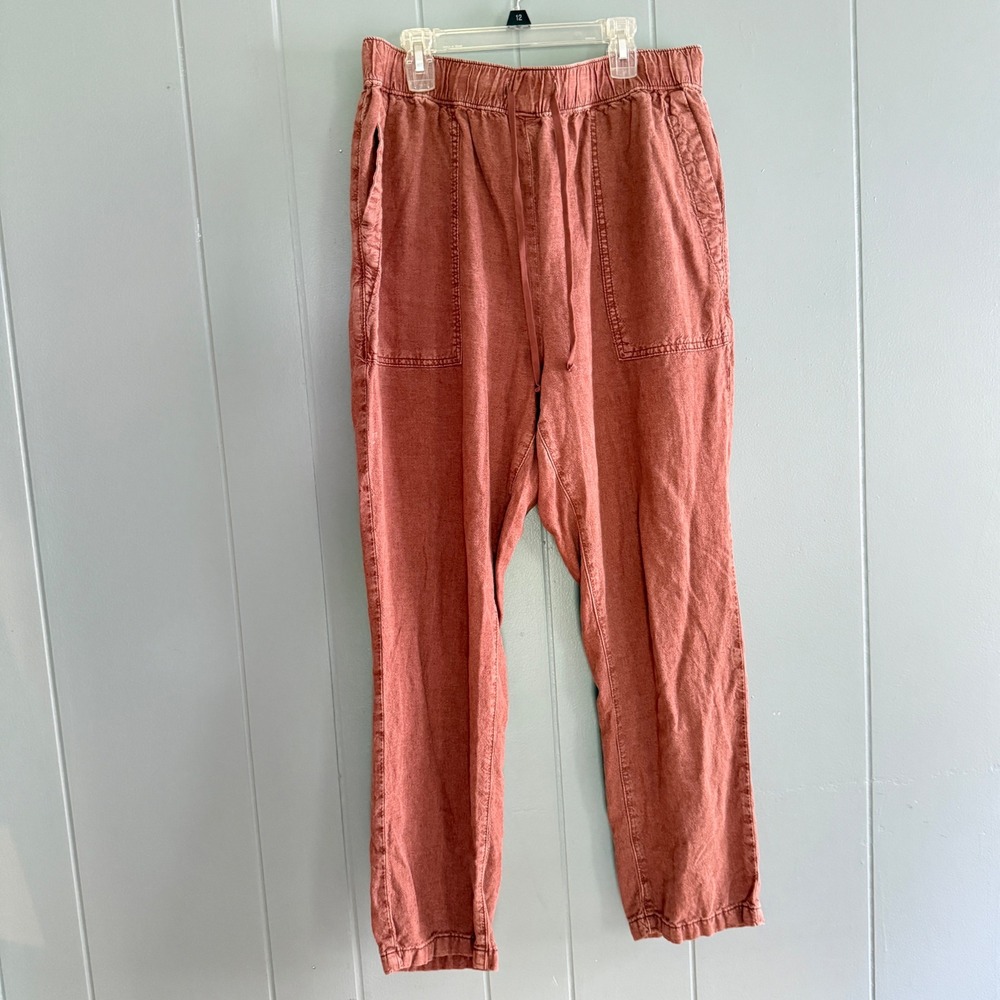 Pilcro Anthropologie Women M Linen Viscose Relaxed Drawstring Pants Terracotta